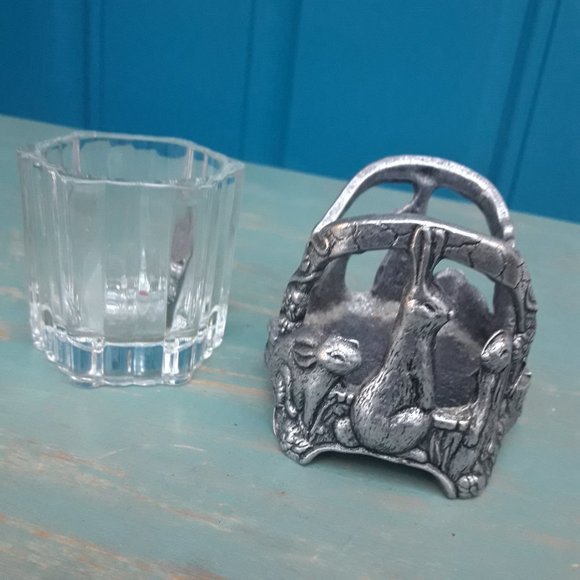Silver Metal Bunny Rabbit Candle Holder or Trinket Dish Silver Metal Glass Gifts - Picture 14 of 16